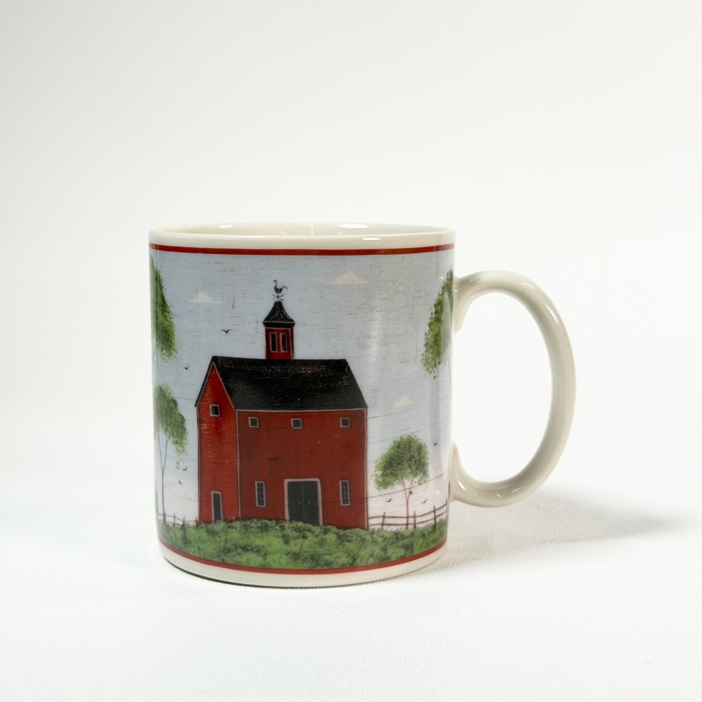 Vintage 1998 Warren Kimble Barns Coffee Mug Ceramic Folk‎ Art Farmhouse Cottage